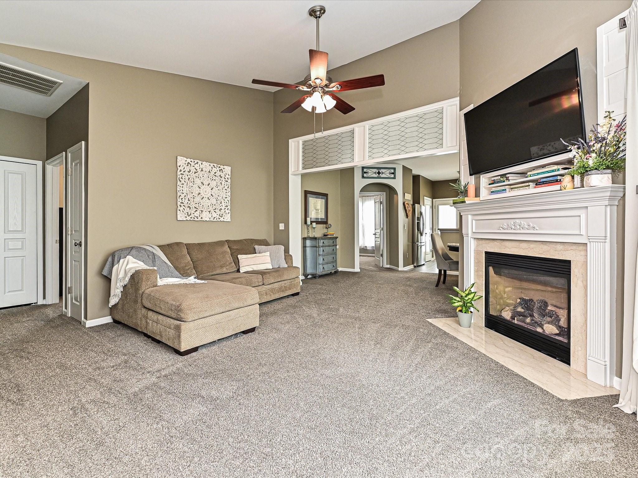 460 Silver Cypress Lane Fort Mill, SC 29708 - Photo 4 of 29 a living room with furniture a flat screen tv and a fireplace