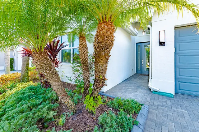 a view of a house with a small yard