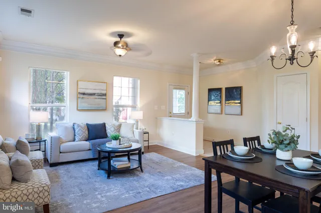 a living room with furniture potted plant and window