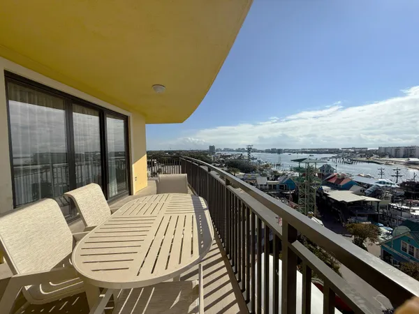 a view of a balcony with an outdoor space