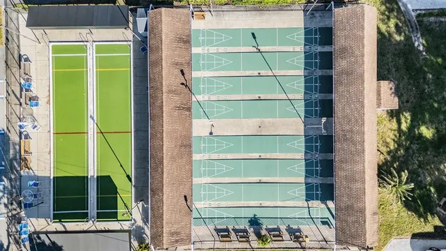 an aerial view of a yard