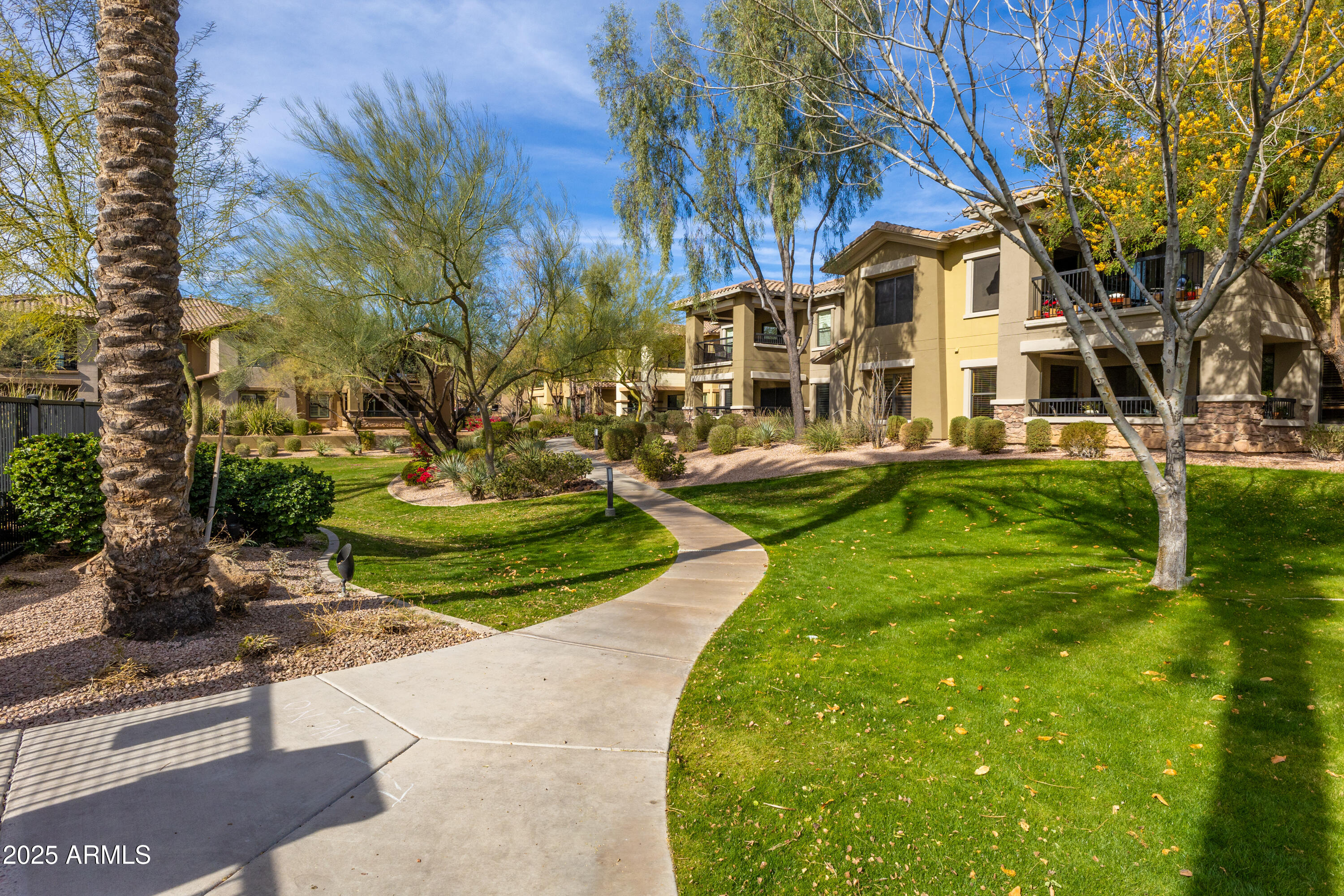 21320 North 56th Street, Unit 2001 Phoenix, AZ 85054 - Photo 29 of 45 a view of a white house with a big yard and potted plants and large trees