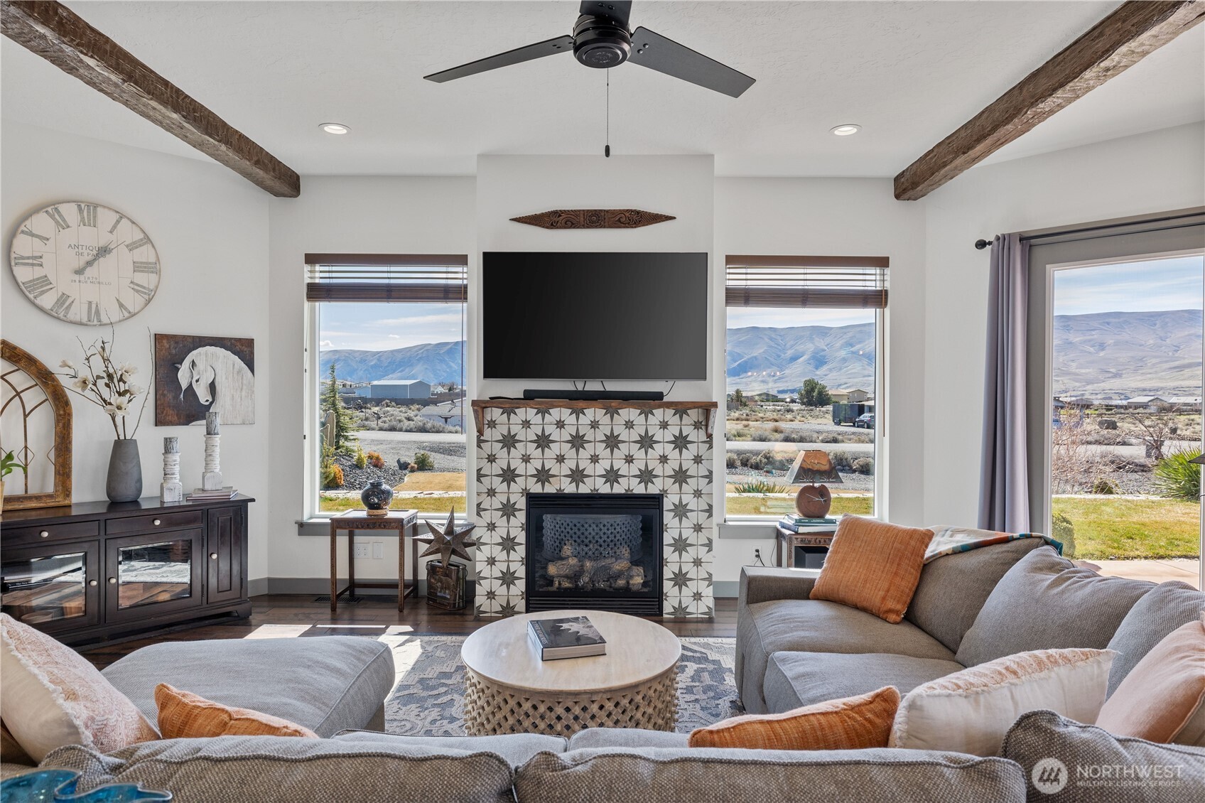 714 Sunset Boulevard Mattawa, WA 99349 - Photo 9 of 40 a living room with furniture a fireplace and a flat screen tv