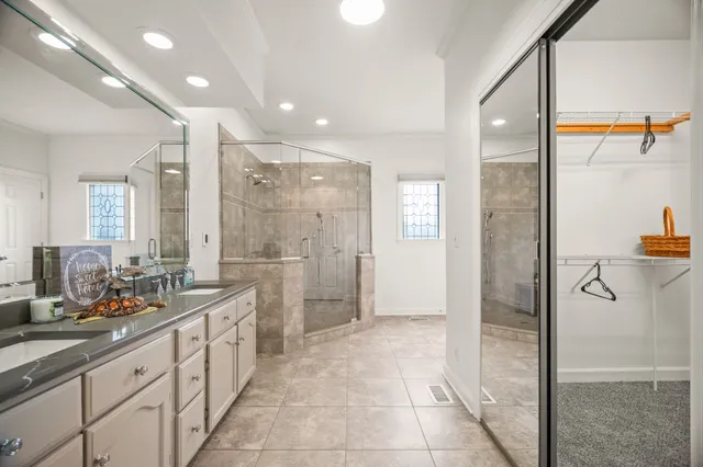 a view of a hallway with windows