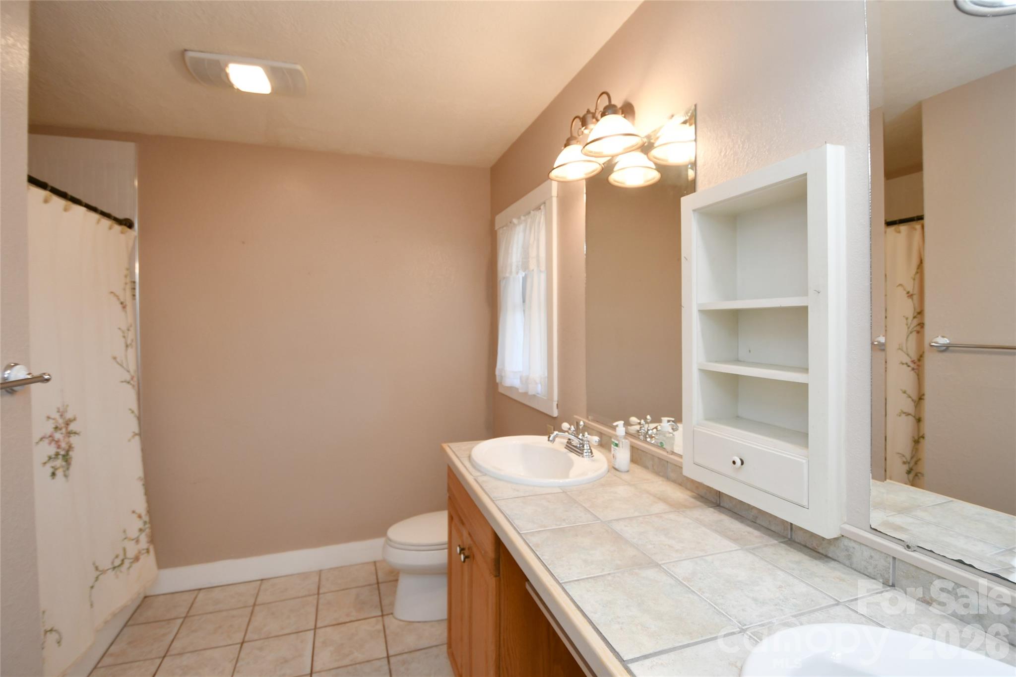477 West Ridge Drive Burnsville, NC 28714 - Photo 24 of 48 a bathroom with a granite countertop sink a toilet and a mirror