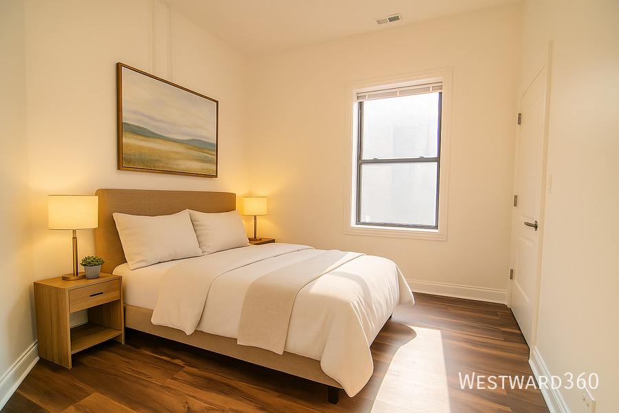 5172 South Michigan Avenue, Unit 1 Chicago, IL 60615 - Photo 9 of 14 a bedroom with a bed and wooden floor