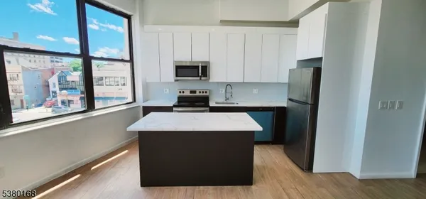 a living room with large window