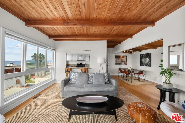 a dining room with furniture a rug a potted plant and a rug