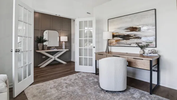 a room with table and utility