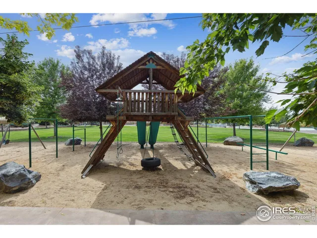 a view of a park with slide