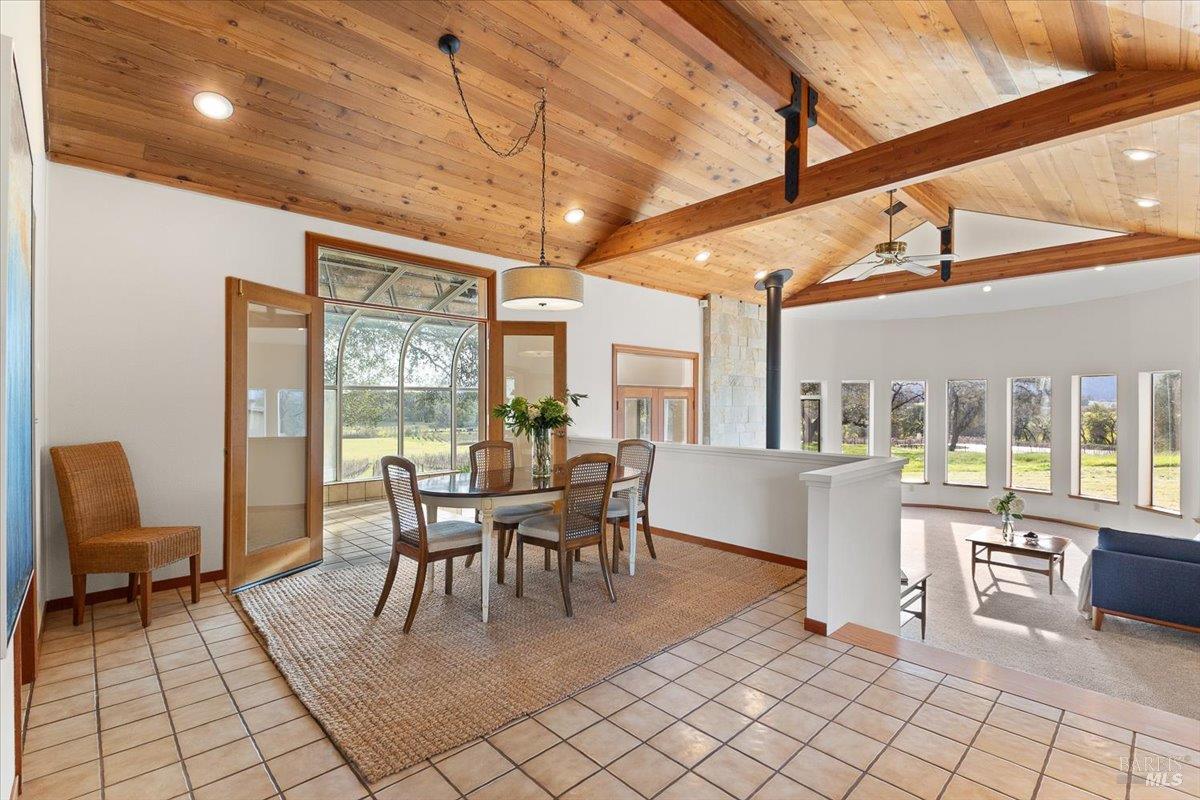 910-920 Lytton Springs Road Healdsburg, CA 95448 - Photo 7 of 59 Gorgeous wood finished ceilings bridge the dining and living areas, open and so welcoming