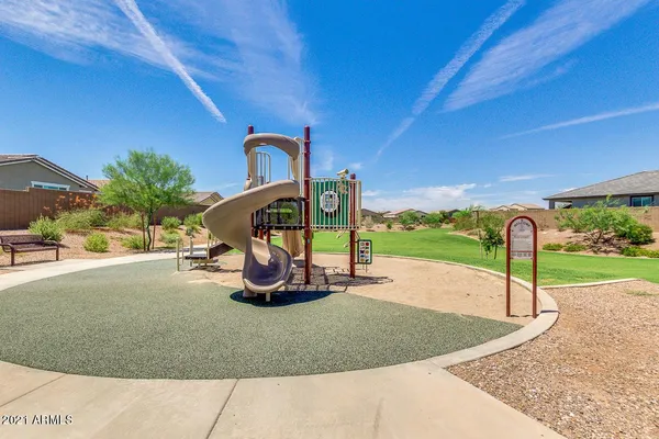 a view of a park with slide