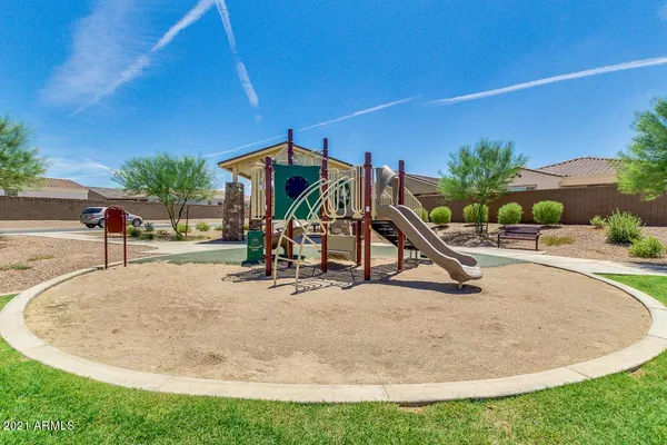 a view of a park with slide