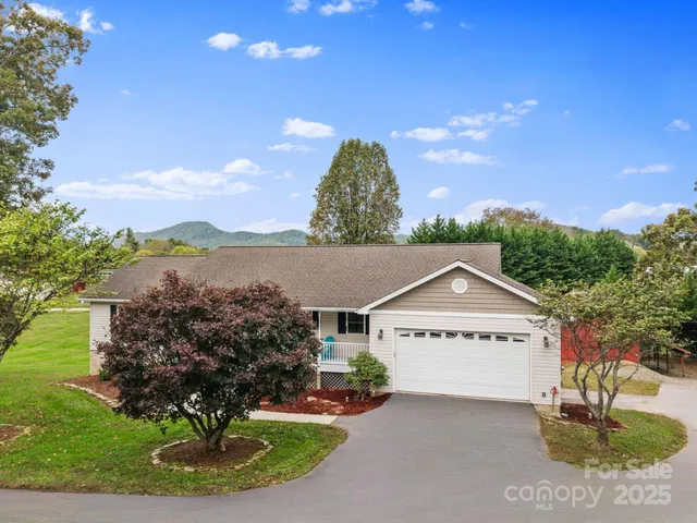 a view of a house with a yard and garage