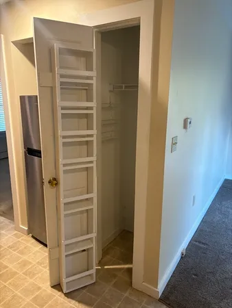 a view of walk in closet with empty racks