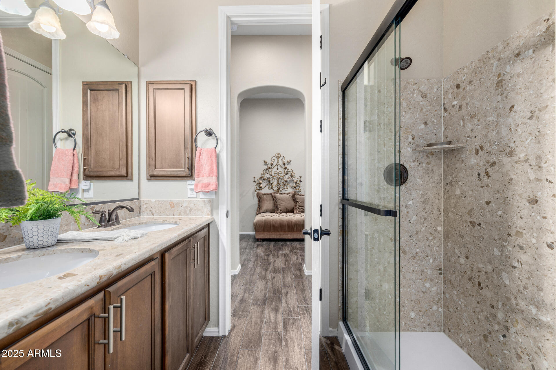 1822 North Waverly Mesa, AZ 85207 - Photo 51 of 91 a en suite bathroom with a granite countertop sink and a mirror