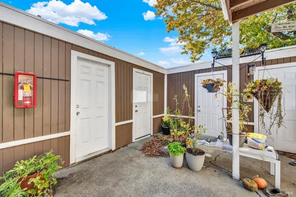 a view of a backyard with garden