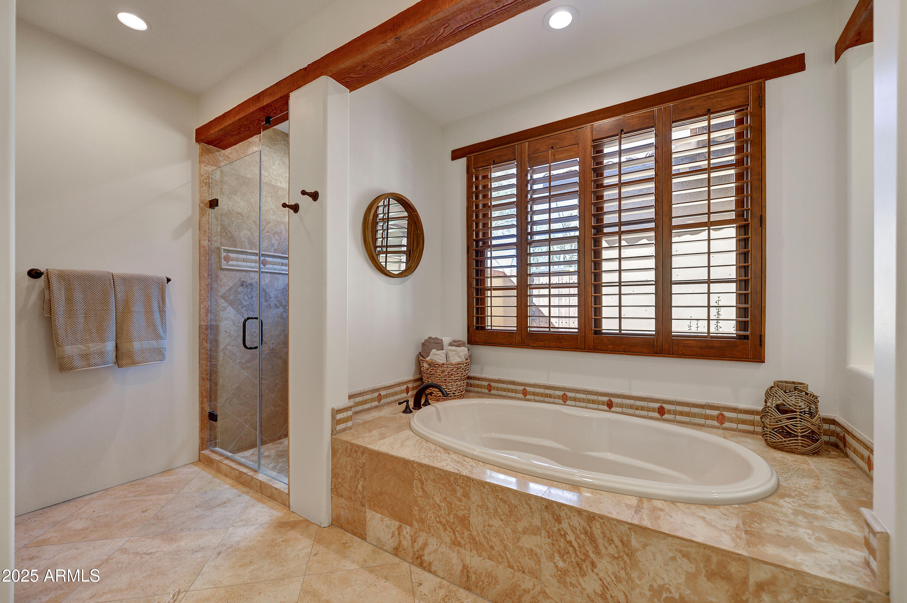 10575 East Rising Sun Drive Scottsdale, AZ 85262 - Photo 29 of 48 a bathroom with a granite countertop tub and a large window