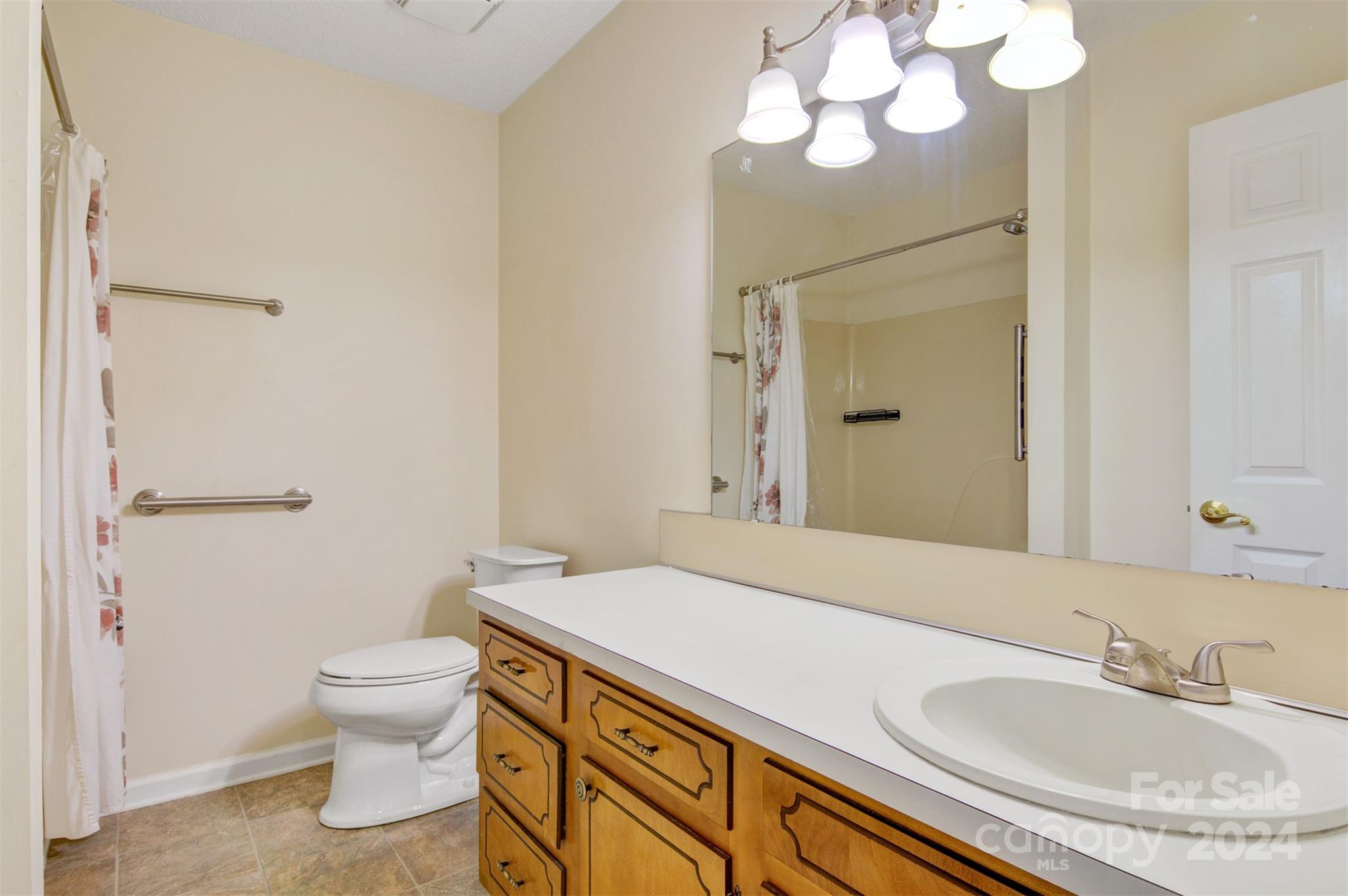 1318 5th Street Northeast Hickory, NC 28601 - Photo 22 of 27 a bathroom with a sink a toilet and a mirror