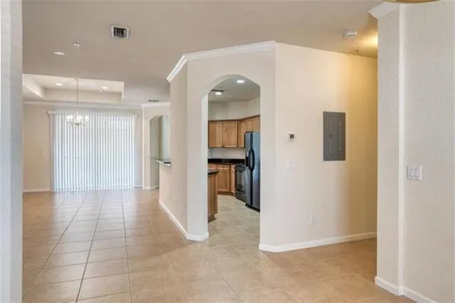 a view of a livingroom with a chandelier