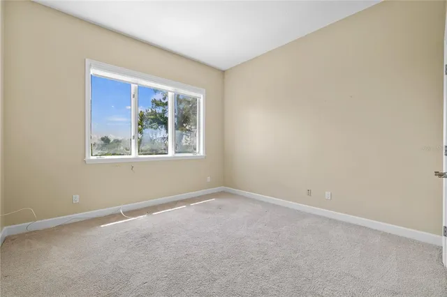 a view of a street with potted plants