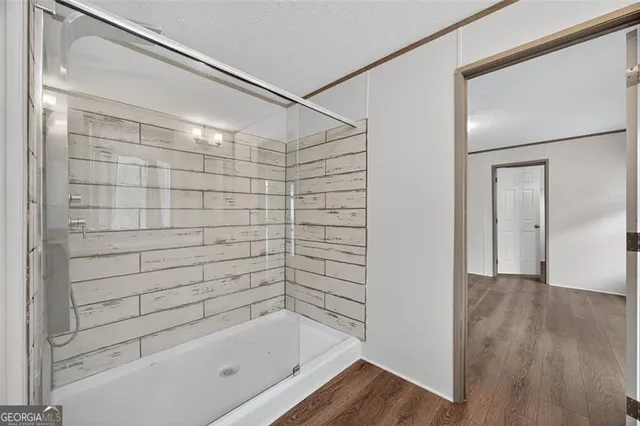 a bathroom with a bathtub