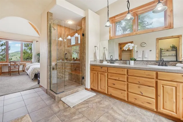 a bathroom with a sink and a large mirror