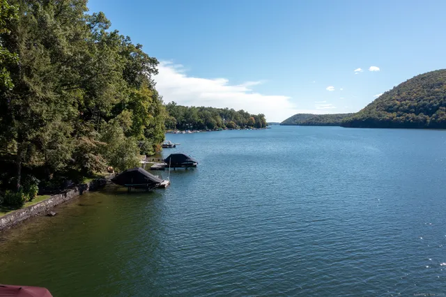 a view of lake and mountain