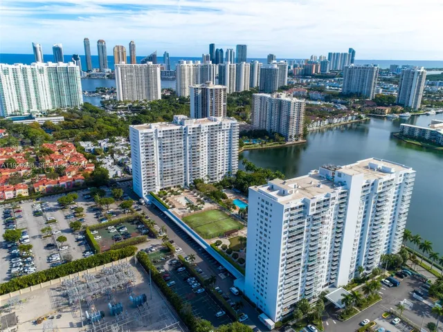 a city view with tall buildings
