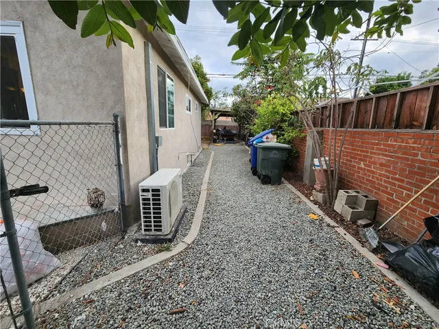 an outdoor space with furniture