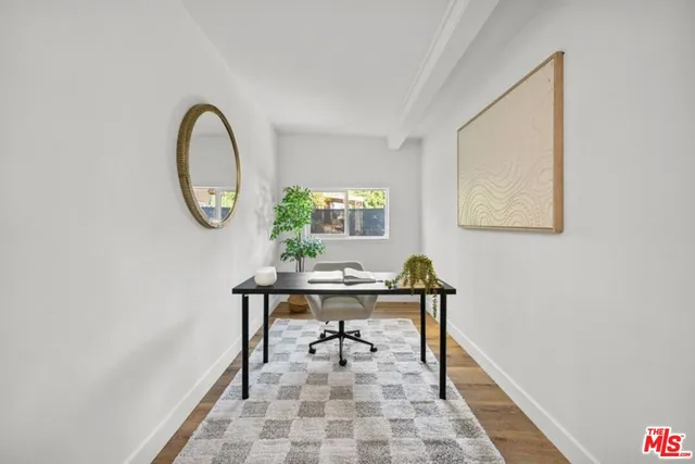 a view of a bench in a room