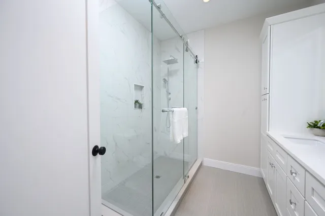 a view of a room with a window