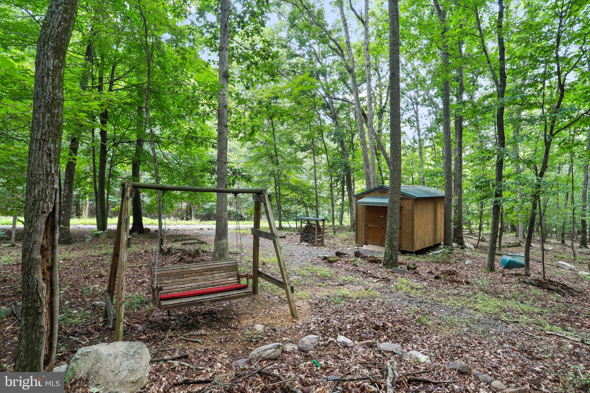 333 Rouse Mountain Road Great Cacapon, WV 25422 - Photo 33 of 54 a view of a backyard with large trees and wooden fence