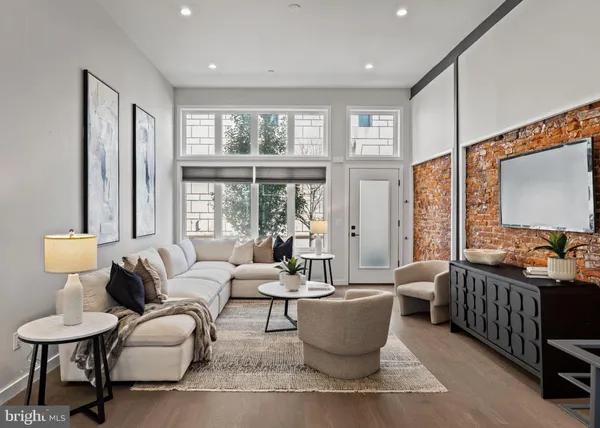 a dinning room with furniture
