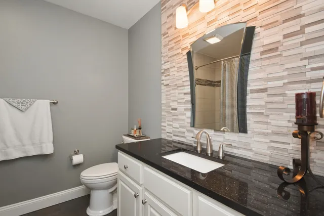 a bathroom with a toilet a sink and a mirror