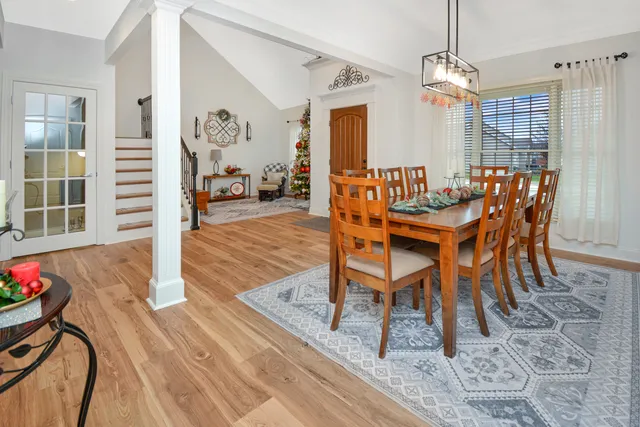 a view of a livingroom with furniture and a fireplace