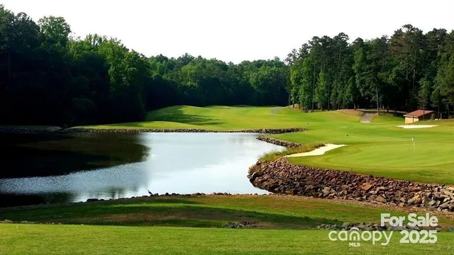 a view of a golf course with a lake