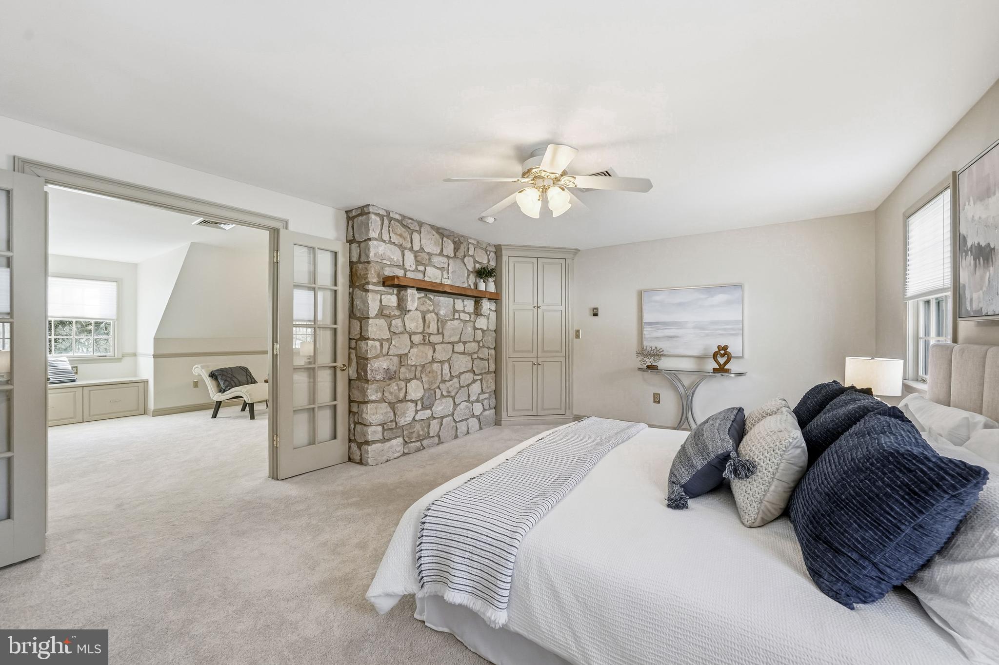 9 Log Cabin Road Perkasie, PA 18944 - Photo 20 of 47 Second Floor Primary Bedroom w/ Stone Wall Accent