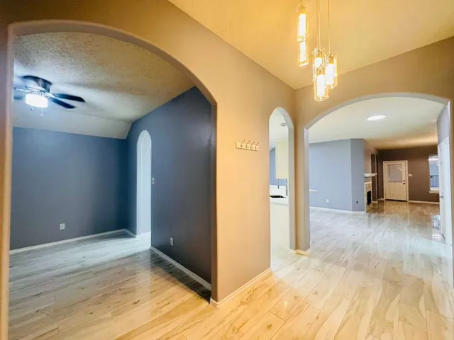a view of a livingroom with a chandelier