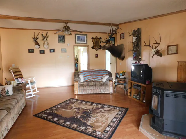 a living room with a couch and a table
