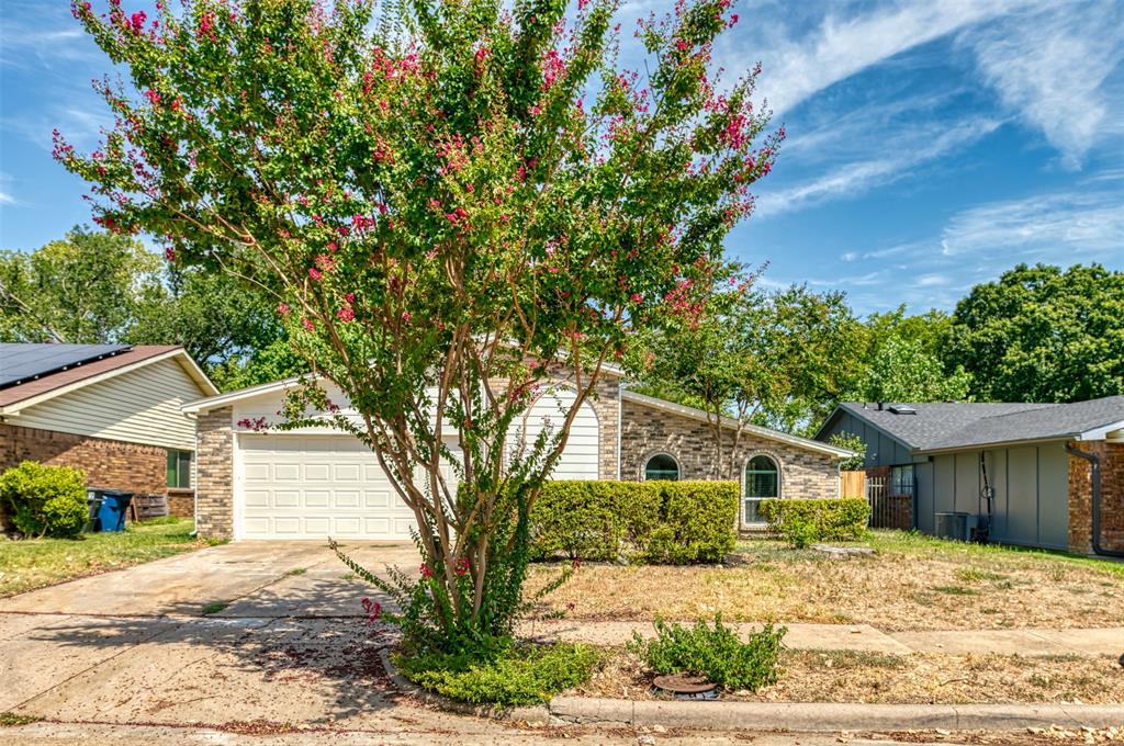 a front view of a house with a tree in it