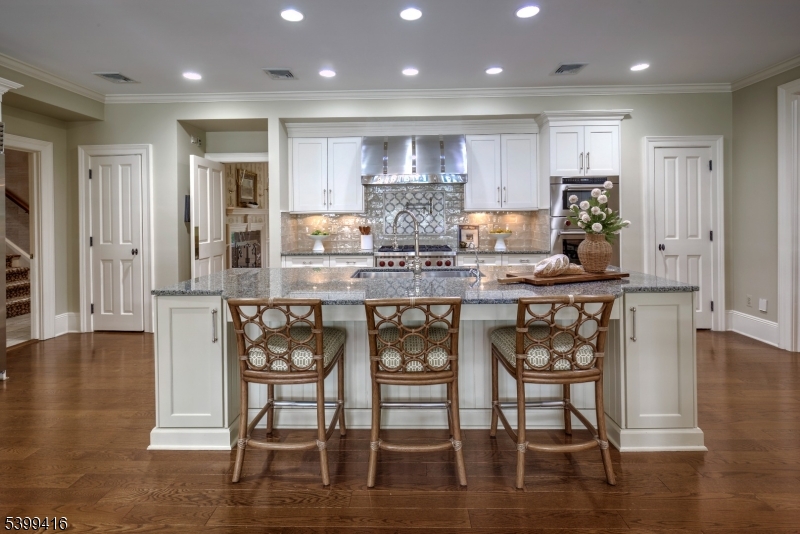 46 Sand Spring Road Morristown, NJ 07960 - Photo 15 of 38 a kitchen with stainless steel appliances granite countertop a dining table chairs refrigerator and microwave