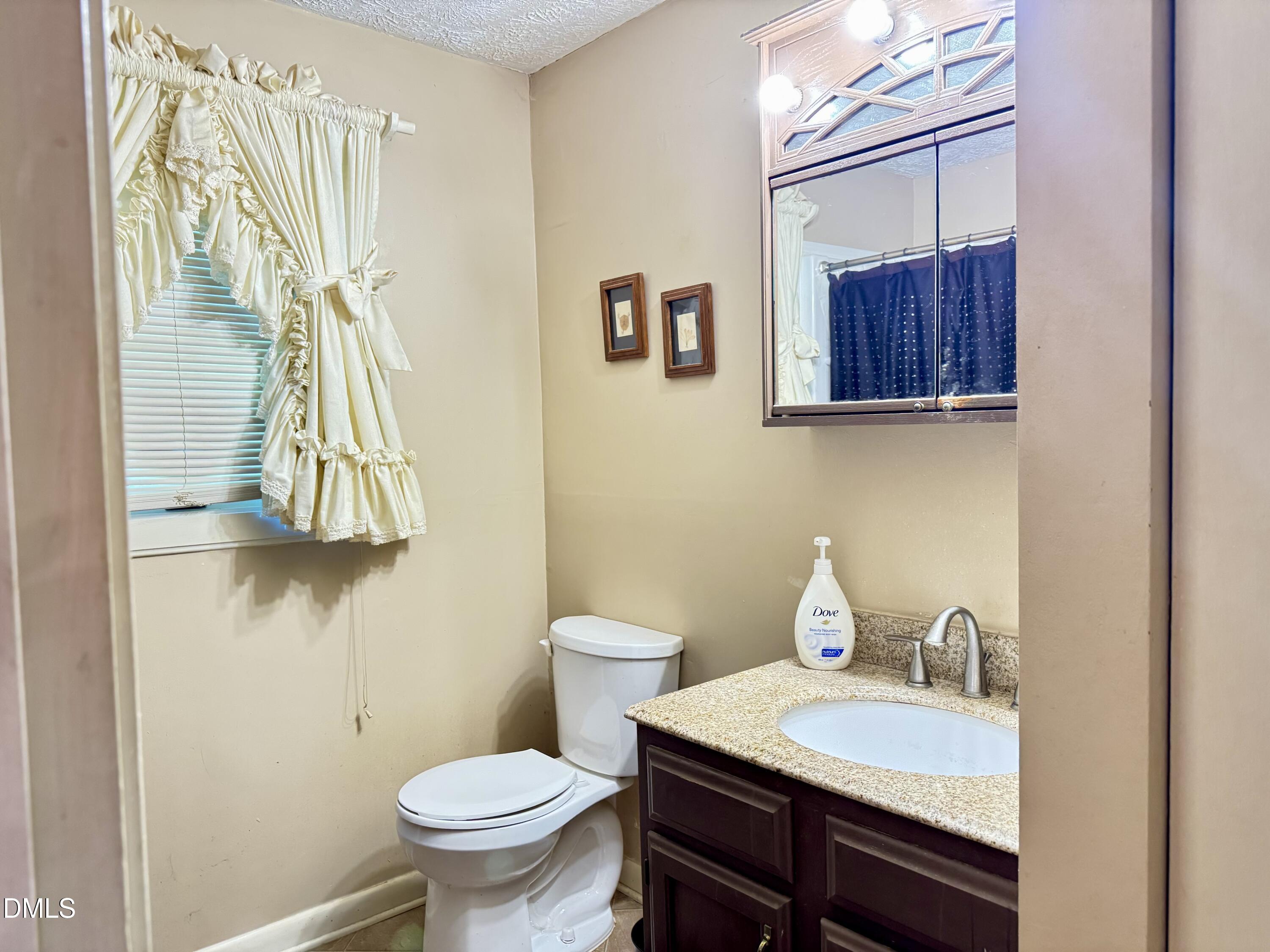 84 Wintergreen Road Henderson, NC 27537 - Photo 25 of 49 a bathroom with a granite countertop sink a toilet and a mirror