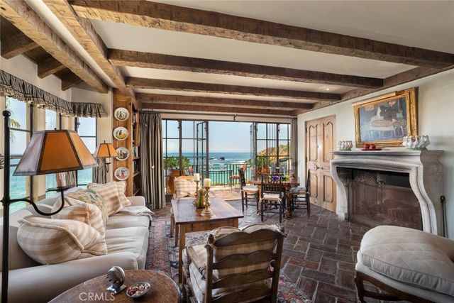 a living room with a fireplace