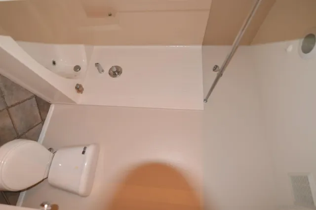 a bathroom with a toilet and a tub