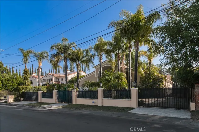 a couple of palm trees in front of building