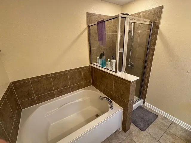 a bathroom with a bathtub