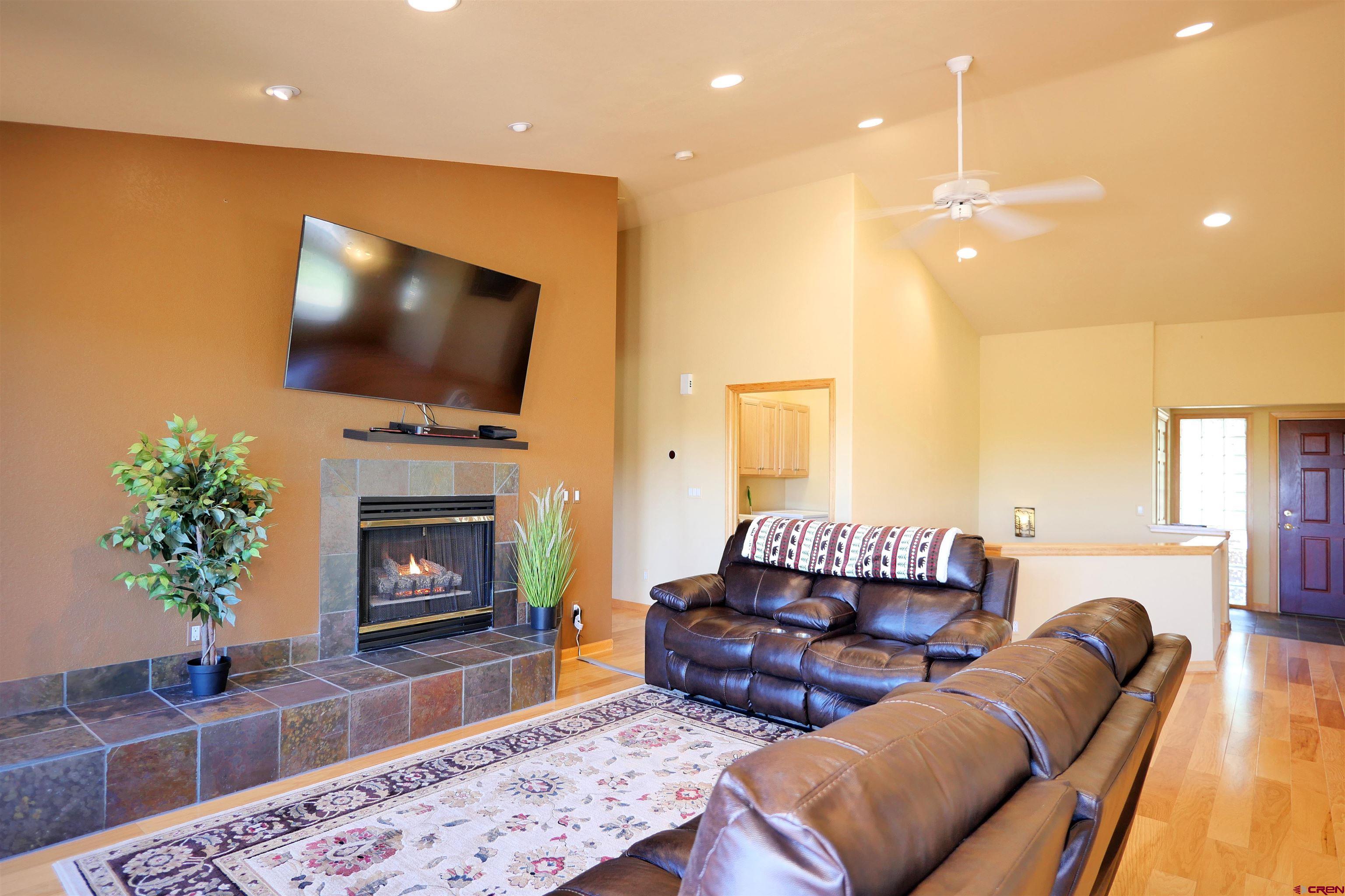201 Woodchuck Place Ridgway, CO 81432 - Photo 12 of 33 a living room with furniture a flat screen tv and a fireplace
