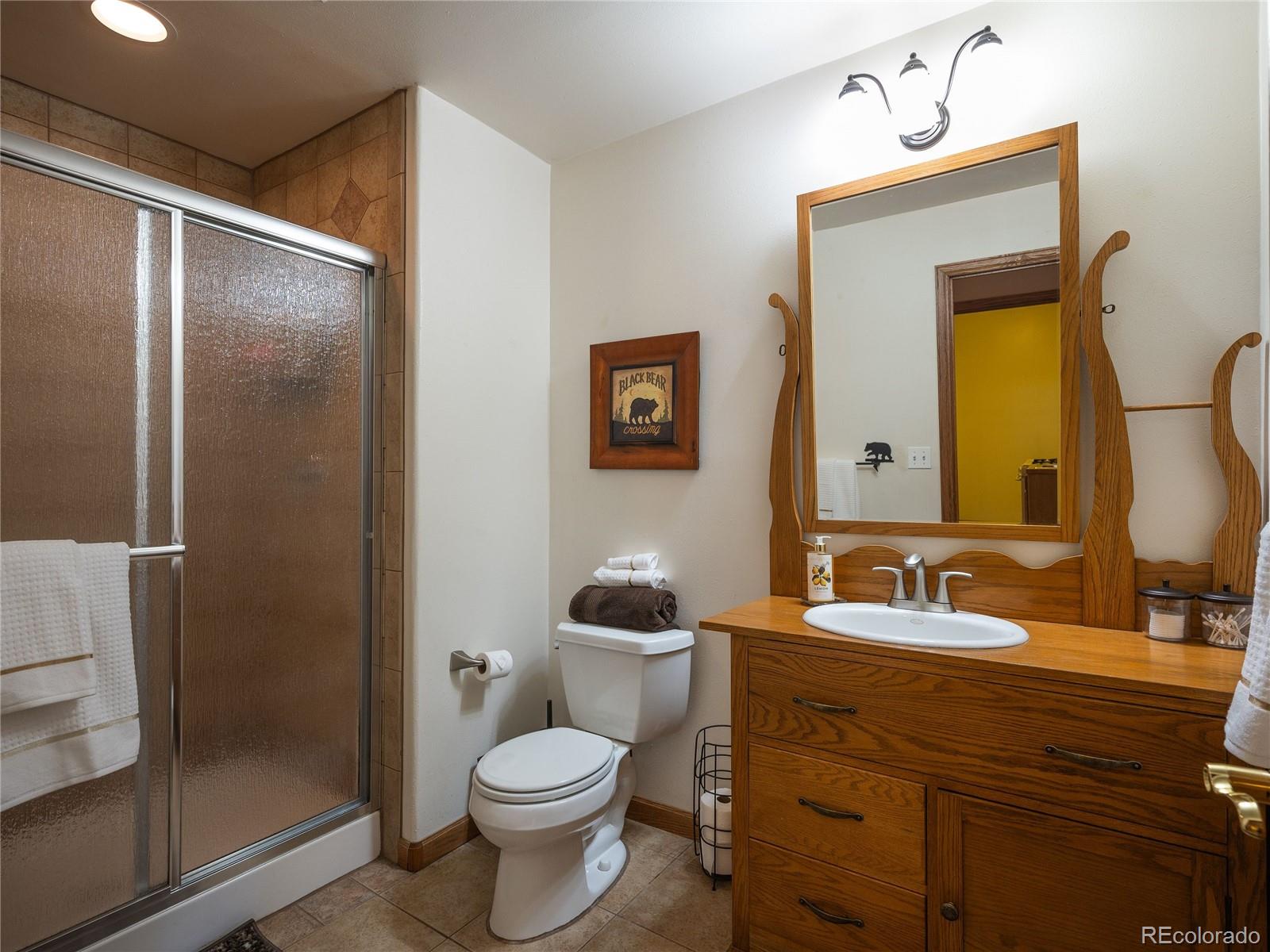76 Raven Rdg Road Idaho Springs, CO 80452 - Photo 30 of 49 a bathroom with a toilet sink vanity and mirror