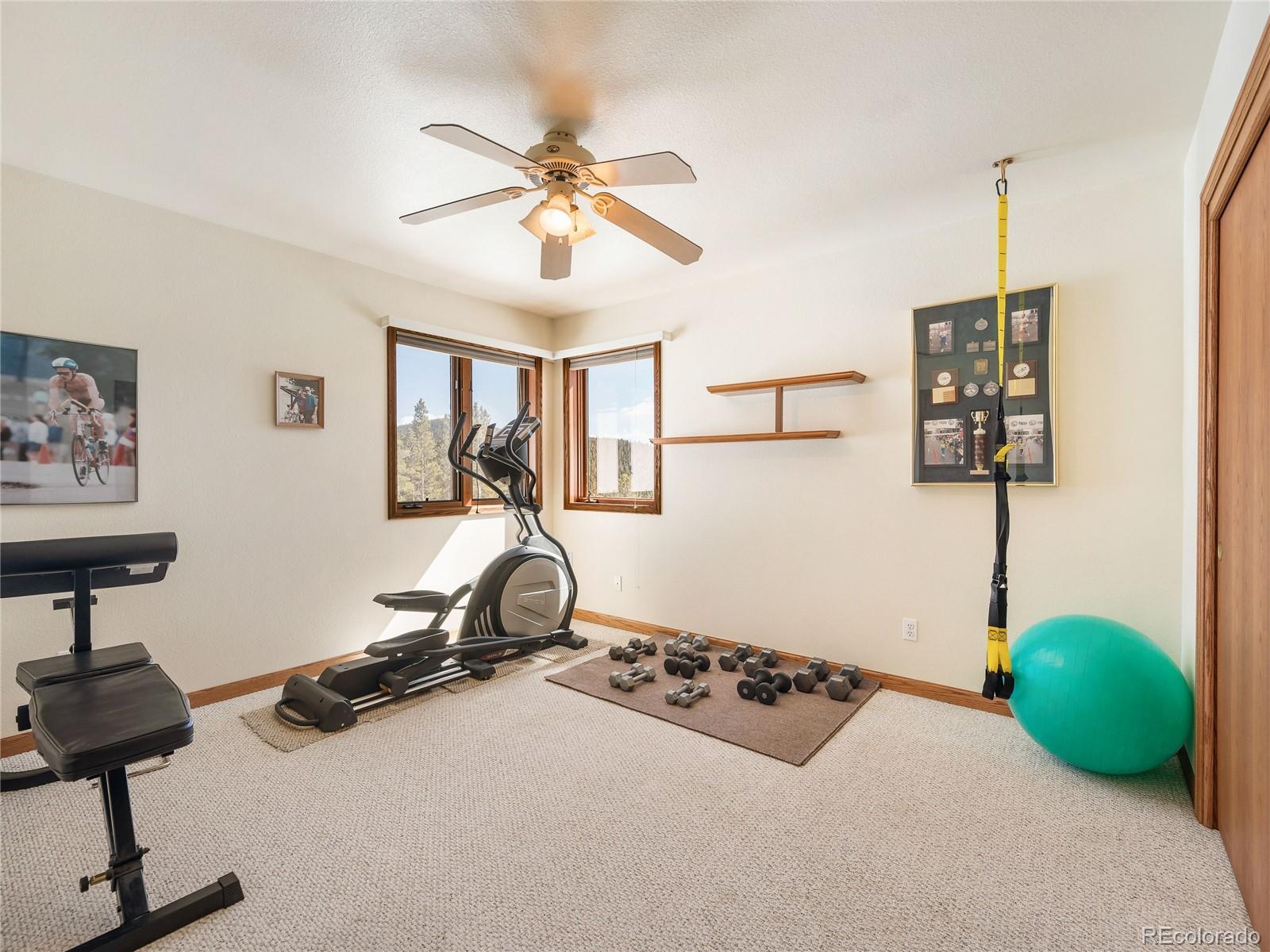 76 Raven Rdg Road Idaho Springs, CO 80452 - Photo 34 of 49 a room with gym equipment and a view of living room
